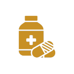 A symbol of a prescription bottle and pills